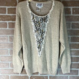 Vintage Lacy Afternoon Sweater Women’s Large cottagecore Embellishment
